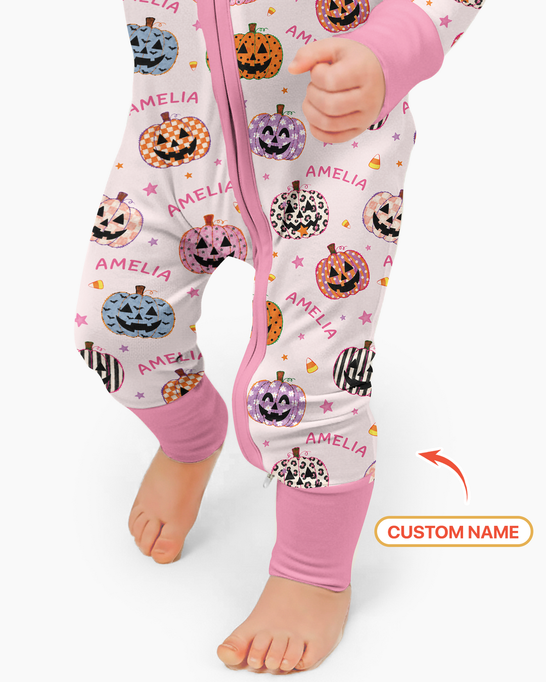 Custom Name Colorful Jack O Lantern Bamboo Convertible Zippy