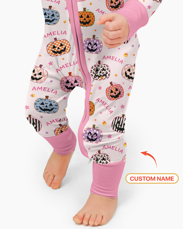 Custom Name Colorful Jack O Lantern Bamboo Convertible Zippy