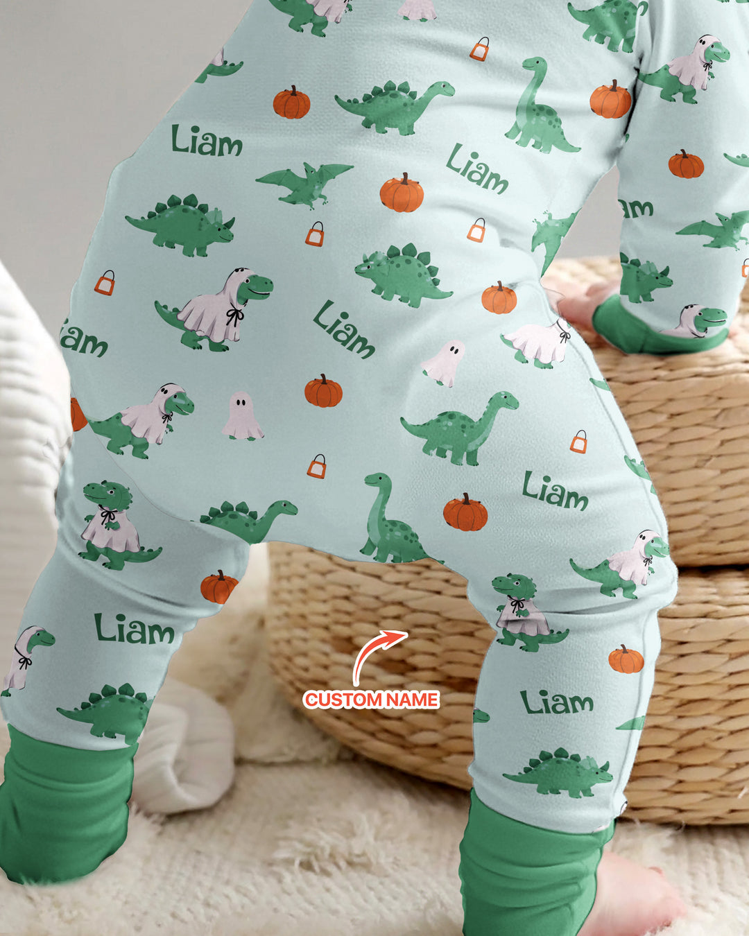 Custom Name Spooky Dinosaur Halloween - Personalized Bamboo Convertible Zippy