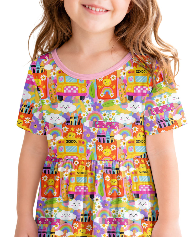 Retro Happy Classroom Bamboo Twirl Dress