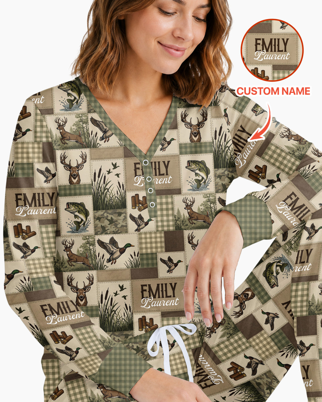 Personalized Hunting Patchwork Bamboo Women Pajama Set