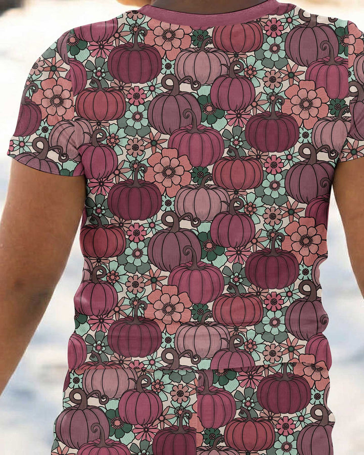 Retro Floral Pumpkin Patch Bamboo Two Piece Short Sleeve Pajama Set