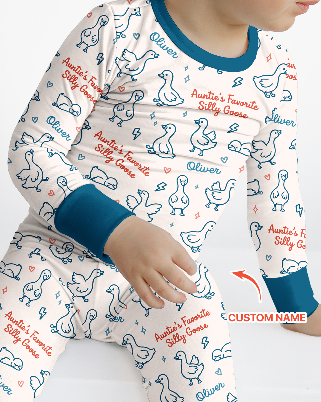 Custom Name Auntie's Favorite Silly Goose Bamboo Two Piece Long Sleeve Pajama Set