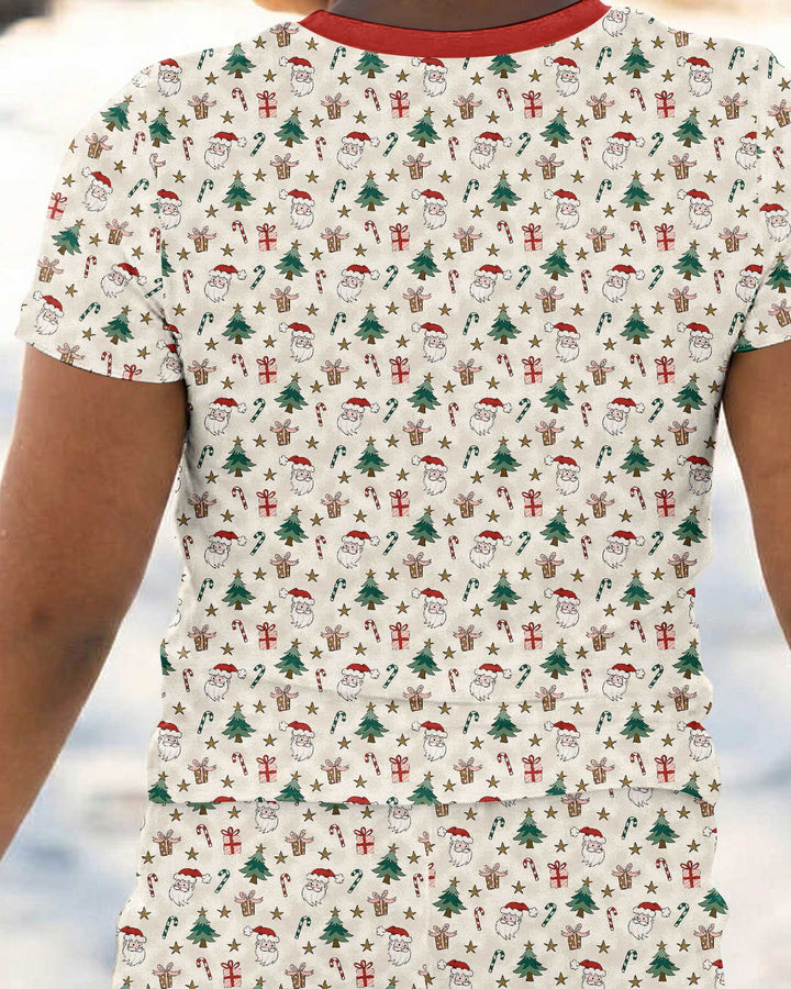 Vintage Santa Christmas Doodles Bamboo Two Piece Short Sleeve Pajama Set