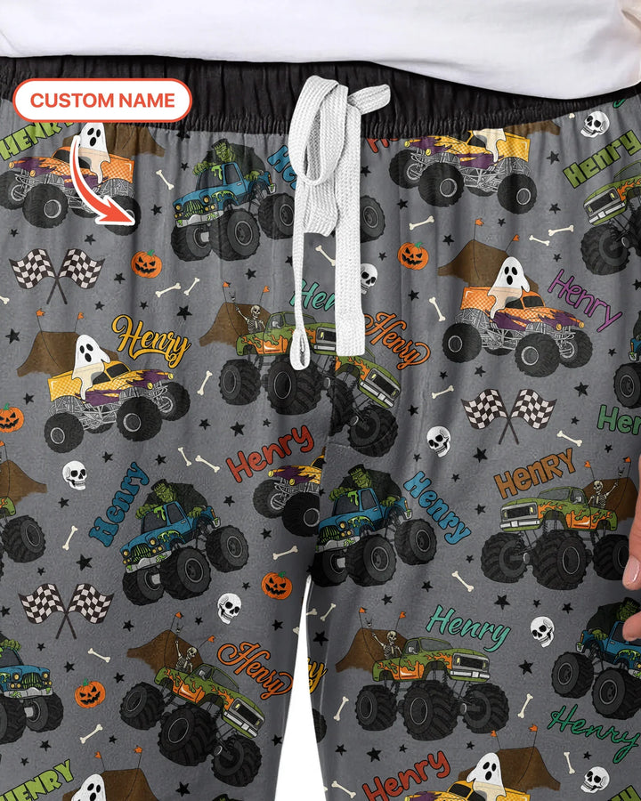 Custom Name Halloween Creepy Crusher Family Matching Bamboo Men's Pajama Set