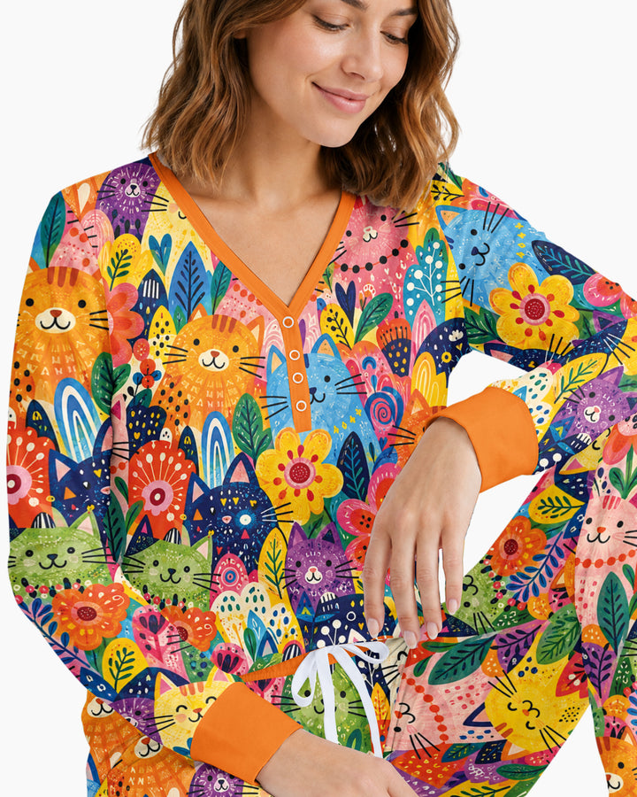 Colorful Lovely Cat Bamboo Women Pajama Set