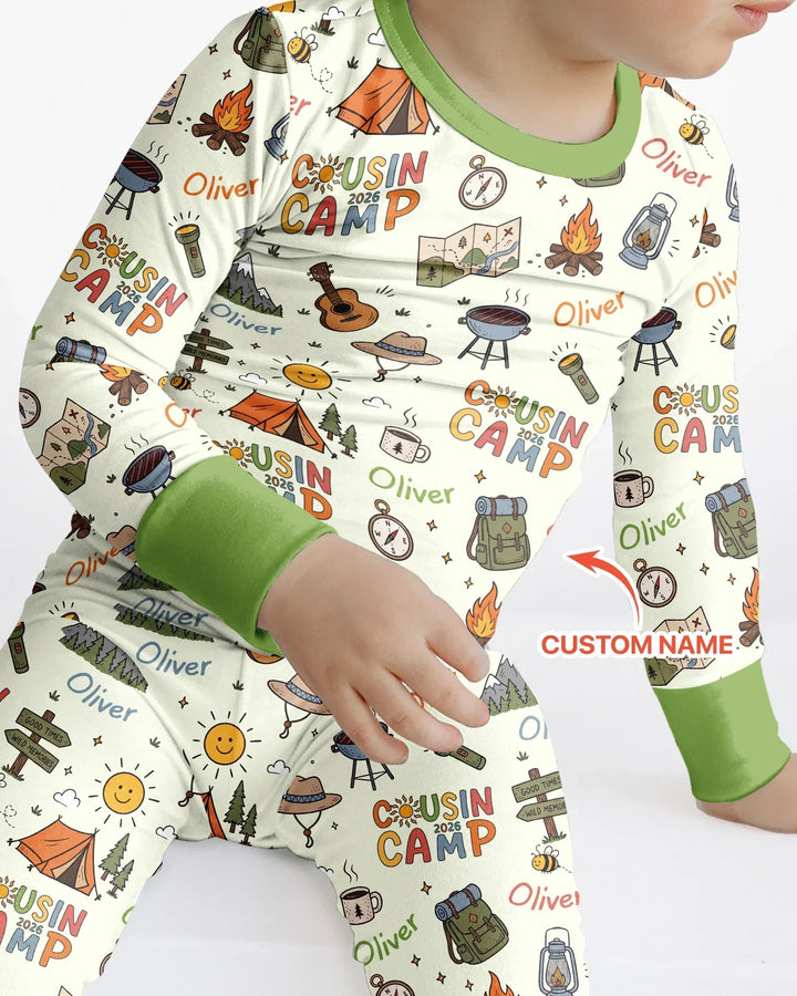 Custom Name Cousin Camp 2026 Bamboo Two Piece Long Sleeve Pajama Set