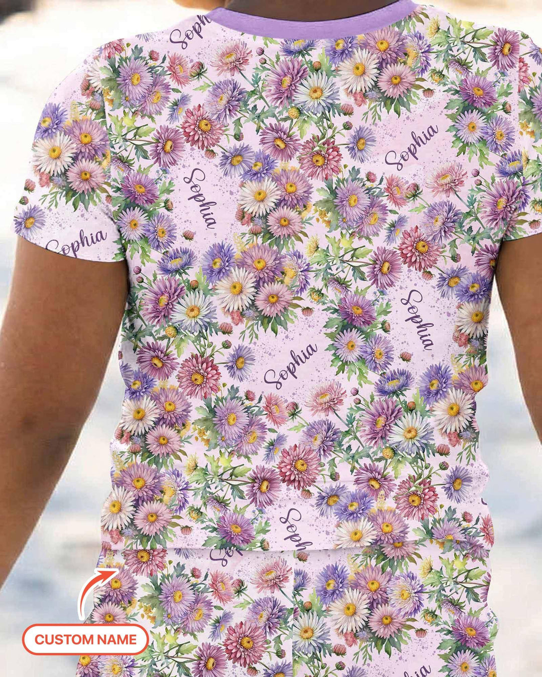 Custom Name Birth Month Flowers Bamboo Two Piece Short Sleeve Pajama Set