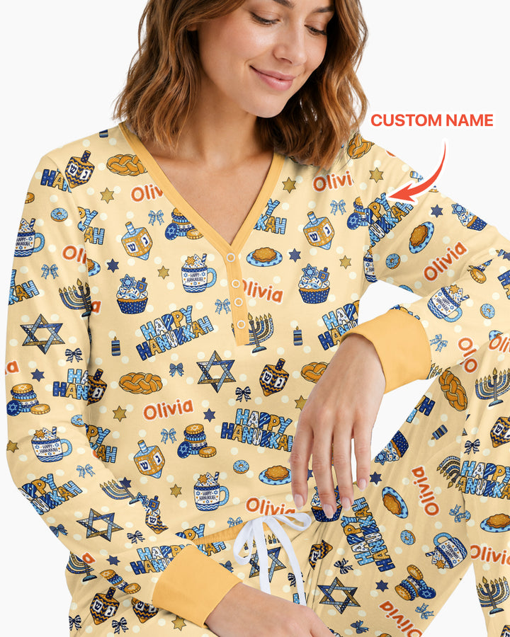 Custom Name Jewish Holiday Bamboo Women Pajama Set