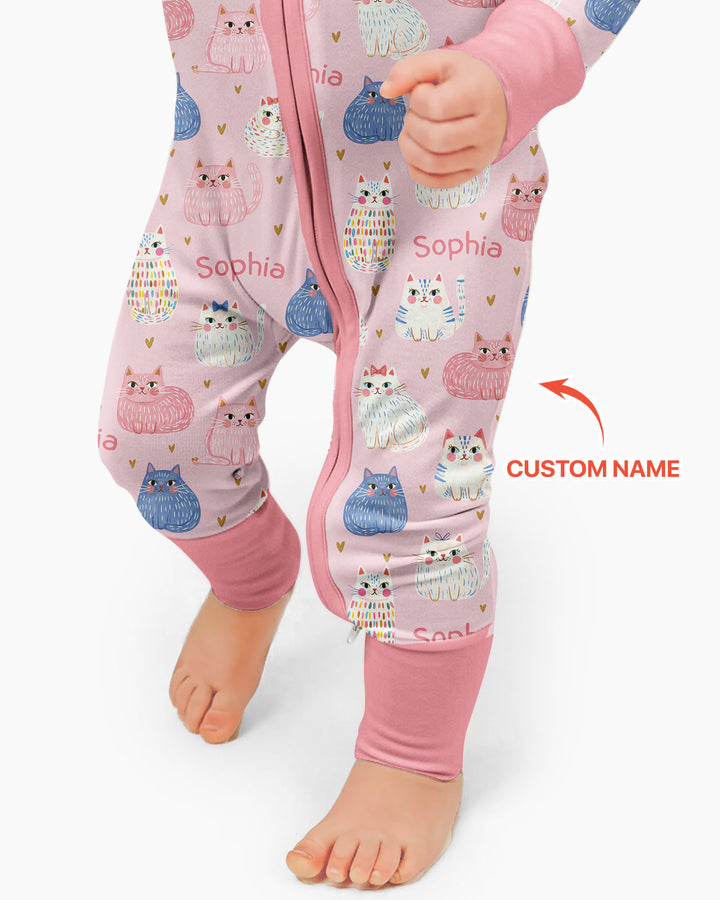 Custom Name Cute Pastel Cat Bamboo Convertible Zippy