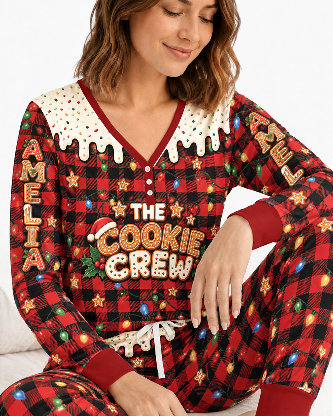 The Cookie Crew Custom Gingerbread Letter Bamboo Women Pajama Set