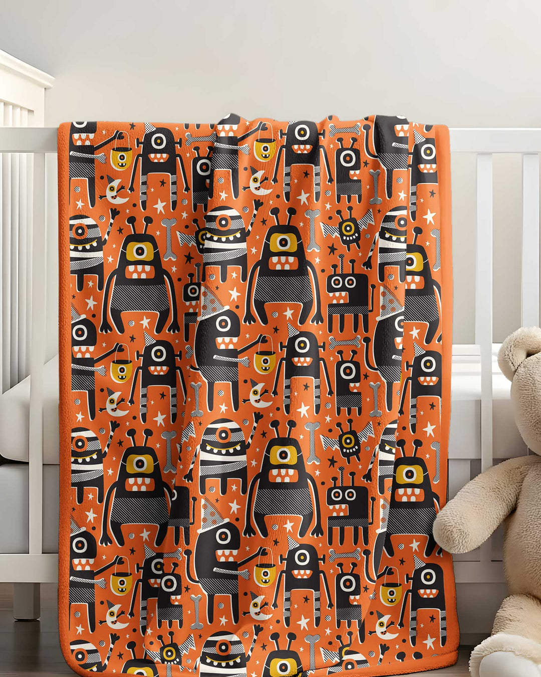 Mid Century Halloween Monster Toss Bamboo Blanket