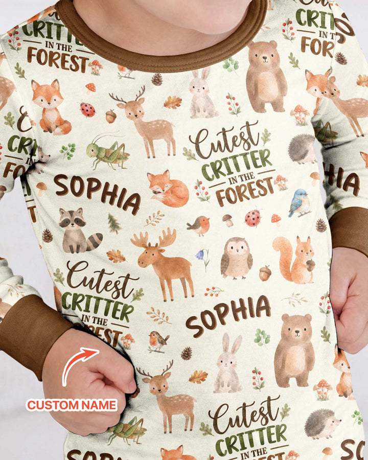 Custom Name Cutest Critter In The Forest Bamboo Two Piece Long Sleeve Pajama Set