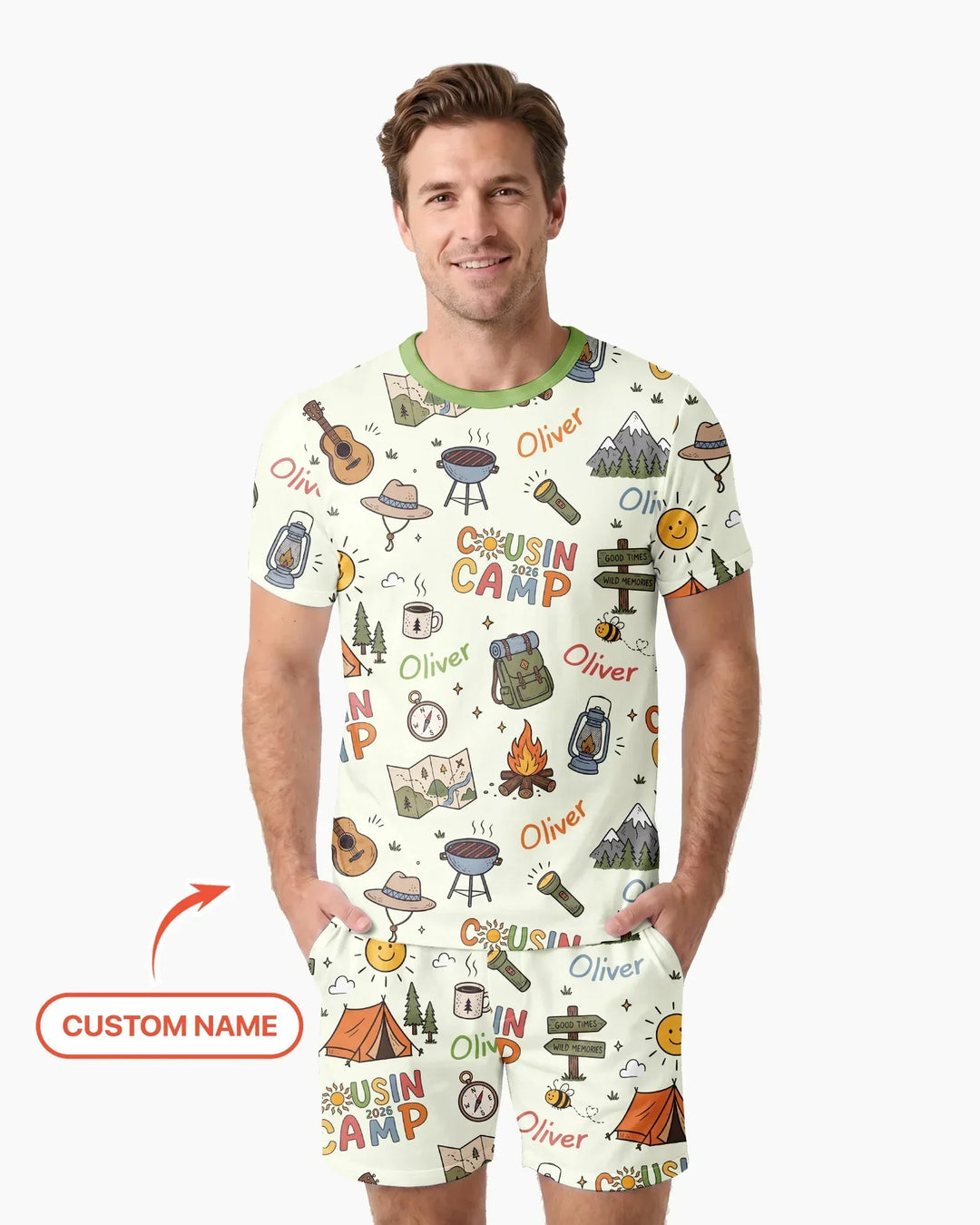 Custom Name Cousin Camp 2026 Bamboo Men Short Sleeve Short Pajama Set