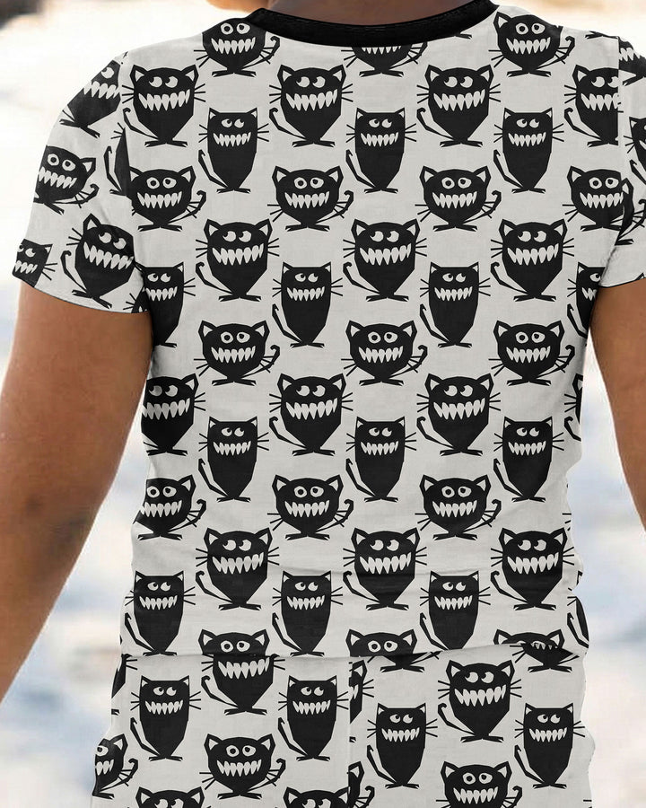 Halloween Monster Cats Bamboo Two Piece Short Sleeve Pajama Set