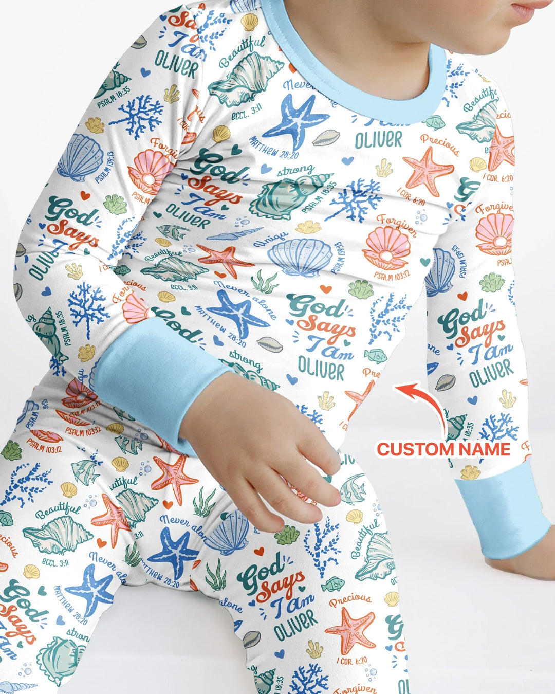 Coastal God Says I Am Custom Name Bamboo Two Piece Long Sleeve Pajama Set