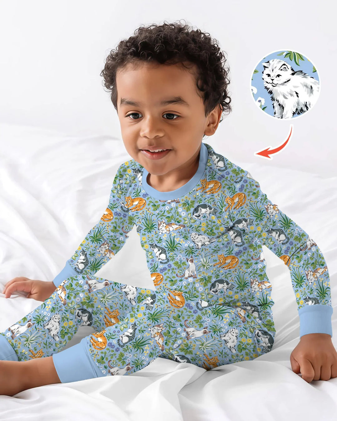 Kitten Garden Family Matching Bamboo Two Piece Long Sleeve Pajama Set