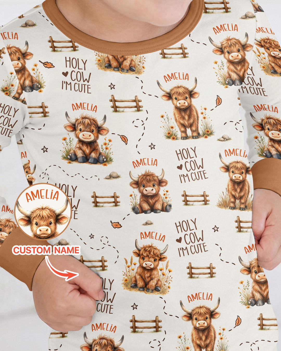 Holy Cow I'm Cute Personalized Bamboo Two Piece Long Sleeve Pajama Set