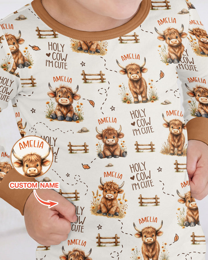 Holy Cow I'm Cute Personalized Bamboo Two Piece Long Sleeve Pajama Set