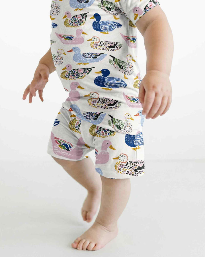 Whimsical Garden Ducks Bamboo Two Piece Short Sleeve Shorts Pajama Set