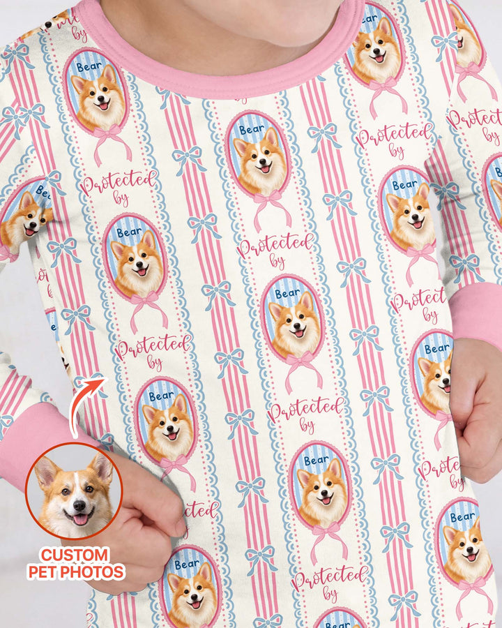 Custom Coquette Pet Photo Little Protector Bamboo Two Piece Long Sleeve Pajama Set
