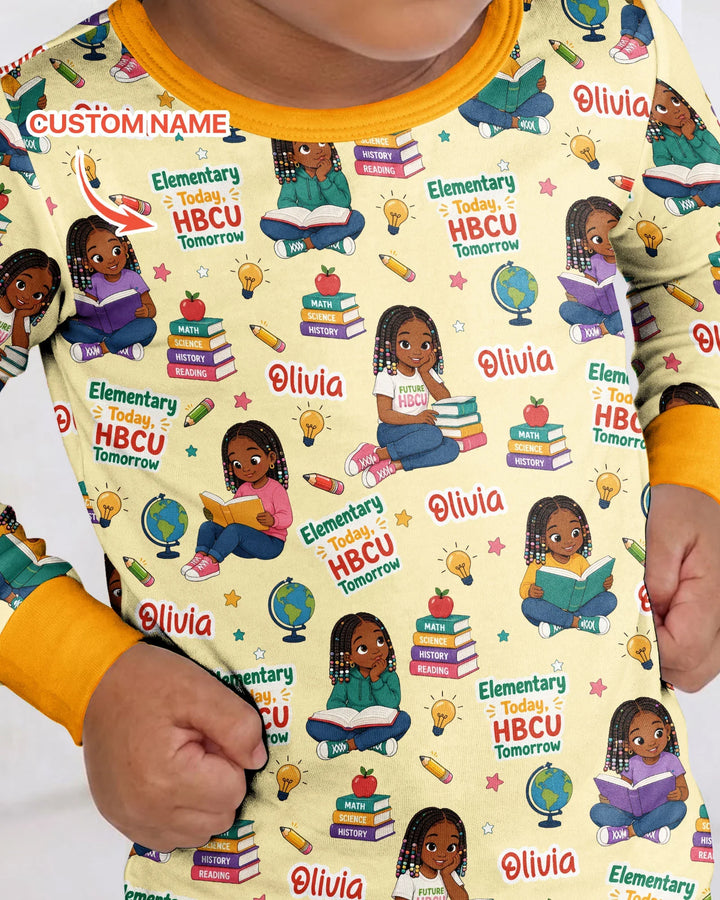 Custom Name Elementary Today HBCU Tomorrow Bamboo Two Piece Long Sleeve Pajama Set