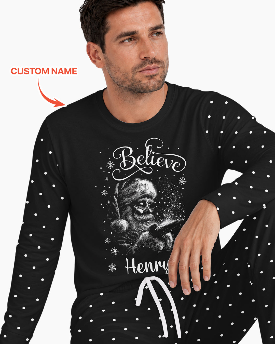 Custom Name Vintage Believe Santa Bamboo Men's Pajama Set