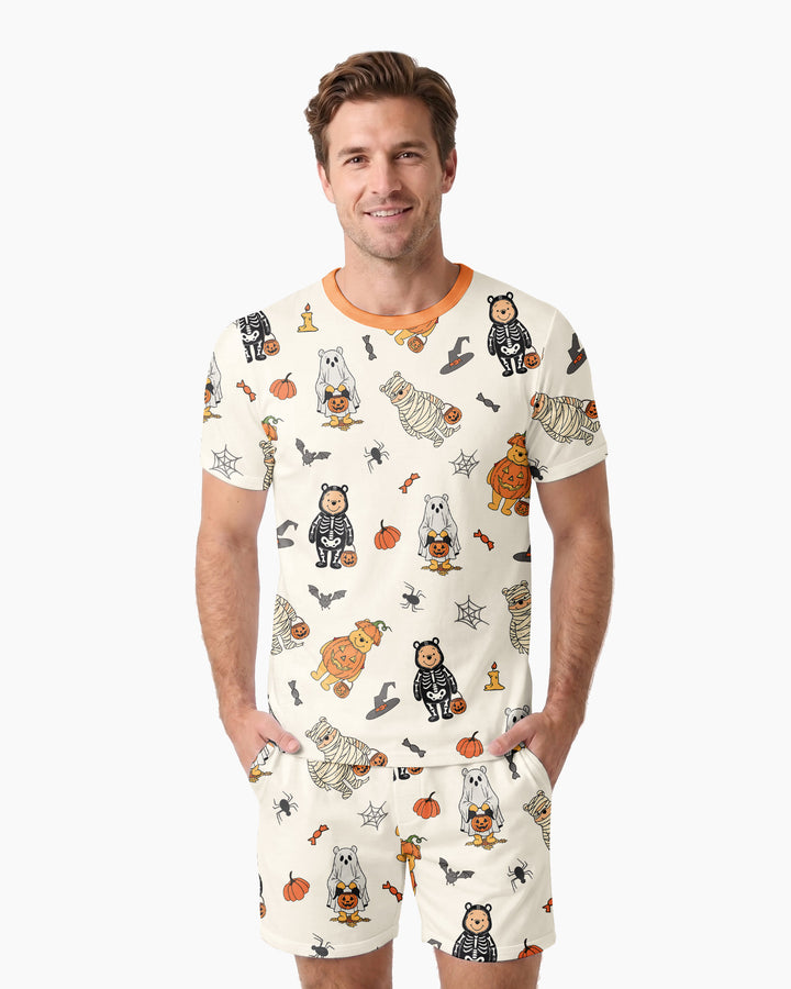 Retro Trick Or Treat Bamboo Men Short Sleeve Short Pajama Set