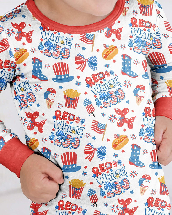 Red White & 250 Bamboo Two Piece Long Sleeve Pajama Set