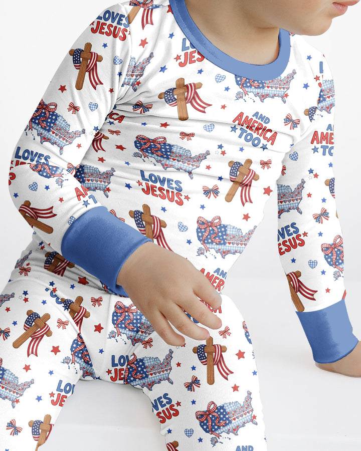 Loves Jesus And America Too Bamboo Two Piece Long Sleeve Pajama Set