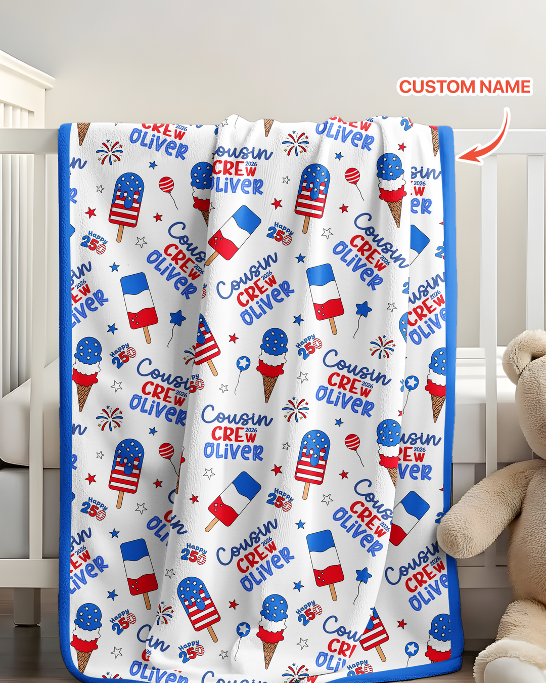 Custom Name 4th of July Cousin Crew Bamboo Blanket