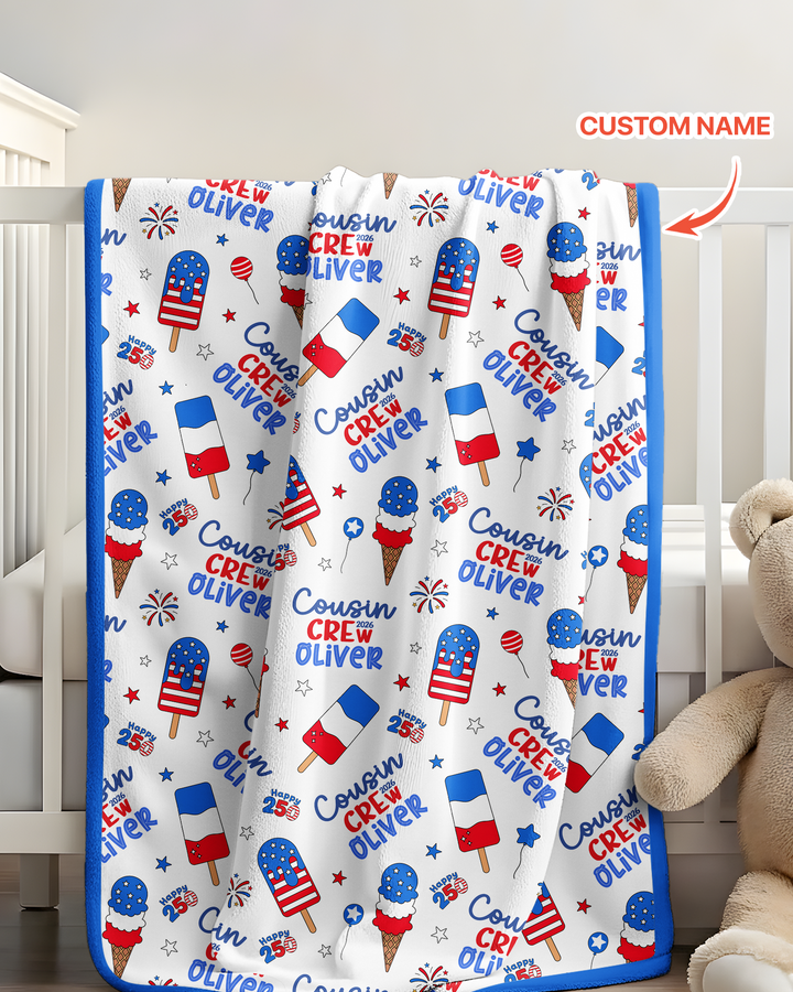 Custom Name 4th of July Cousin Crew Bamboo Blanket