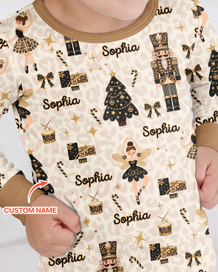 Custom Name Leopard Nutcracker Era Bamboo Two Piece Long Sleeve Pajama Set