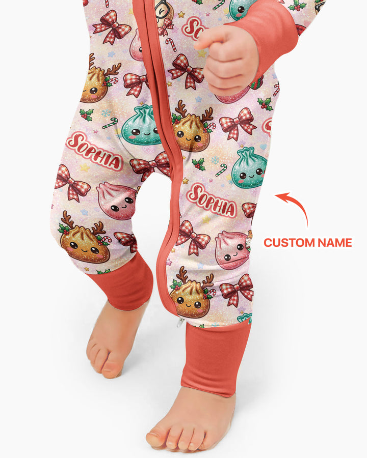 Custom Name Merry Christmas Dumpling Bamboo Convertible Zippy