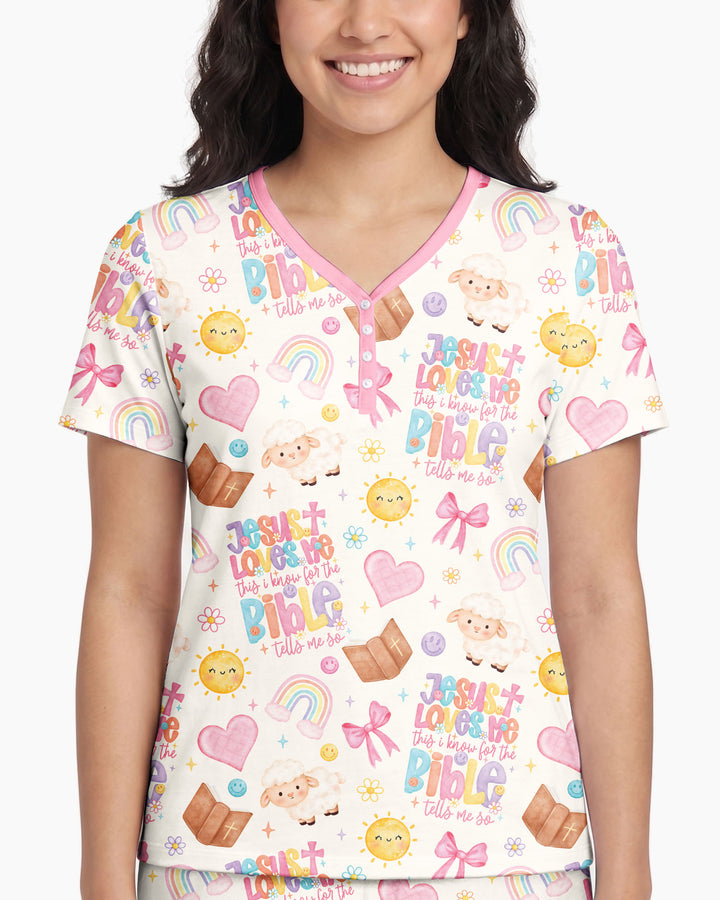 Jesus Loves Me This I Know Bamboo Women Short Sleeve Short Pajama Set