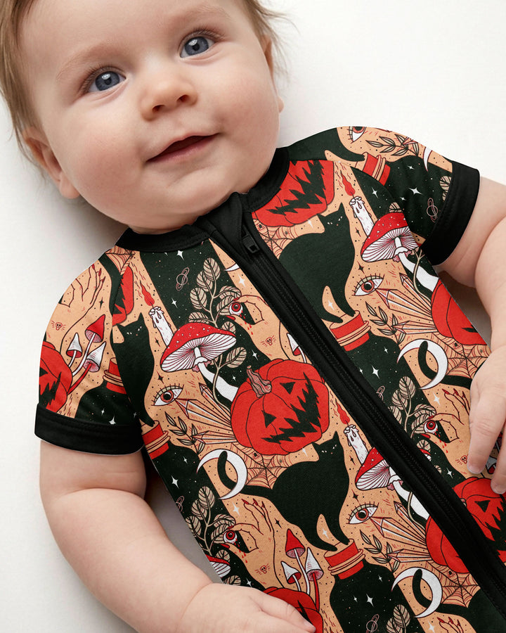 Black Cat And Pumpkin Halloween Bamboo Shorty Zippy