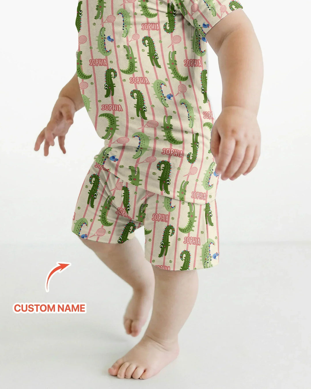 Custom Name Tennis Crocodiles Bamboo Two Piece Short Sleeve Shorts Pajama Set