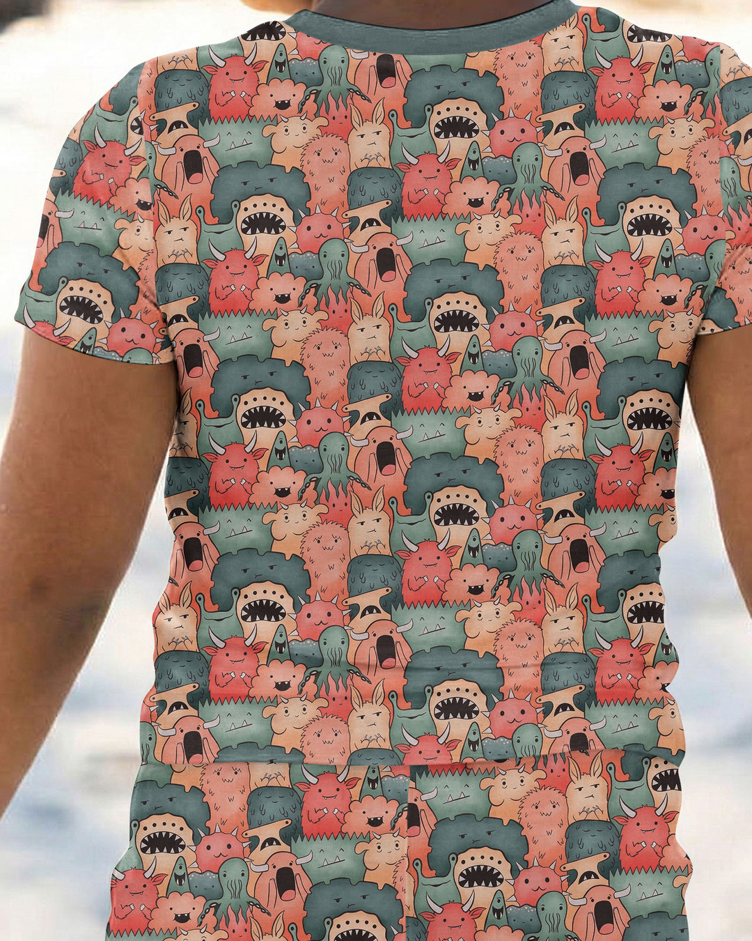 Cute Monster Crowd Bamboo Two Piece Short Sleeve Pajama Set