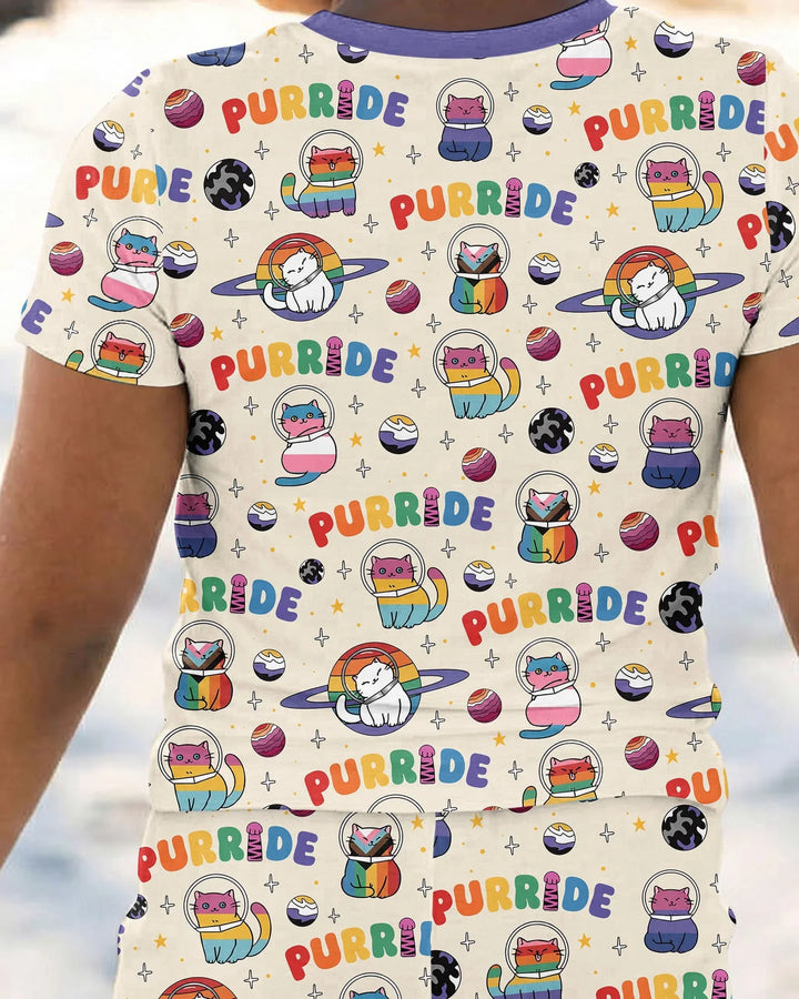Rainbow Space Cats Family Matching Bamboo Two Piece Short Sleeve Pajama Set