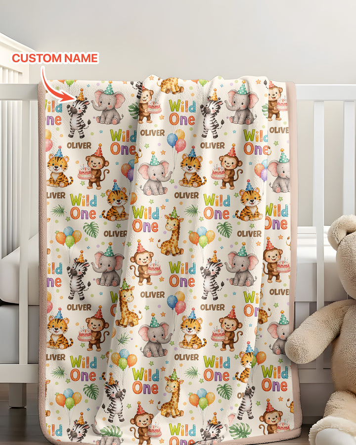 Custom Name 1st Birthday Wild One Bamboo Blanket