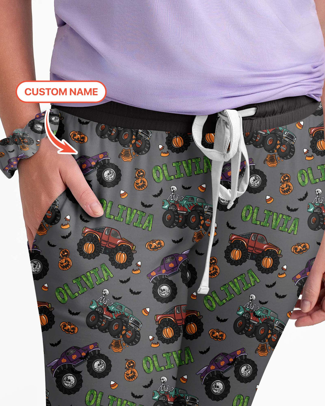 Custom Name Haunted Monster Trucks  Bamboo Women Pajama Set