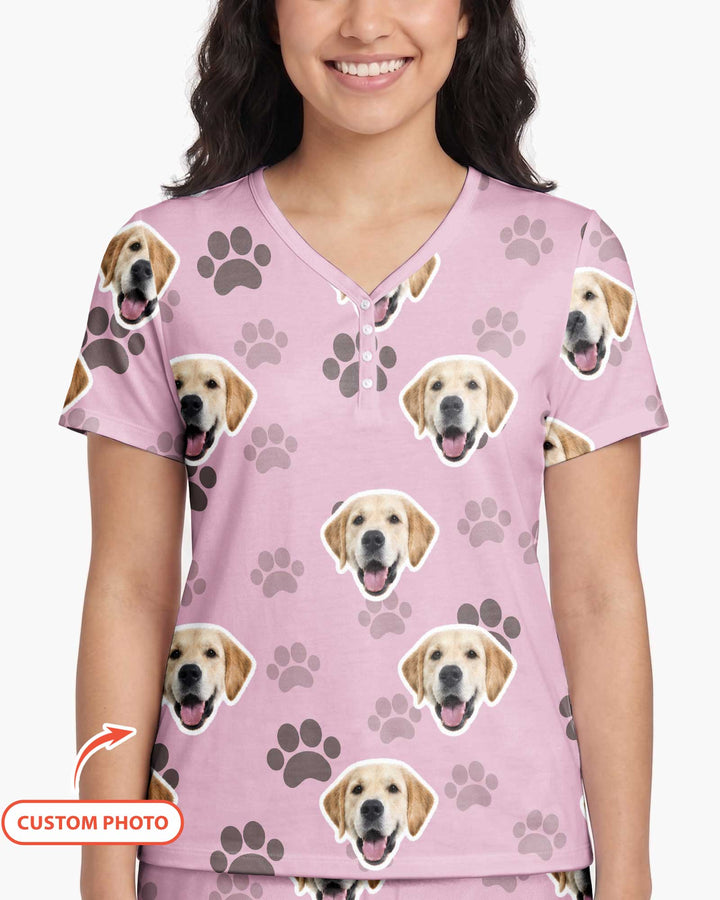 Personalized Dog & Cat Photo Bamboo Women Short Sleeve Short Pajama Set