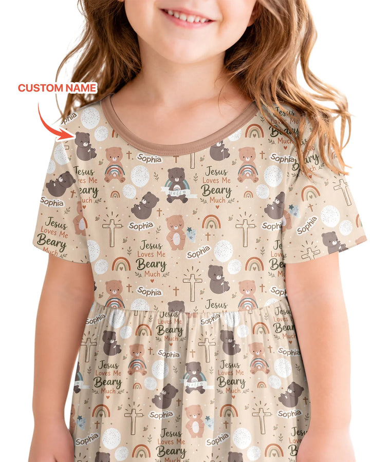 Custom Name Jesus Loves Me Beary Much Bamboo Twirl Dress