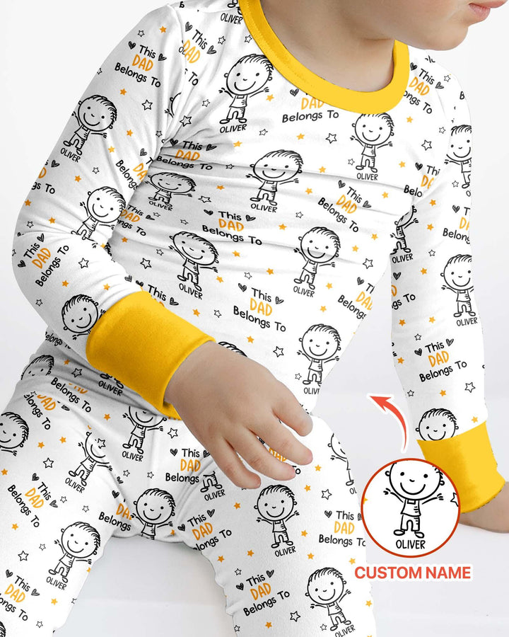 Custom Name This Dad Belongs To Doodle Bamboo Two Piece Long Sleeve Pajama Set