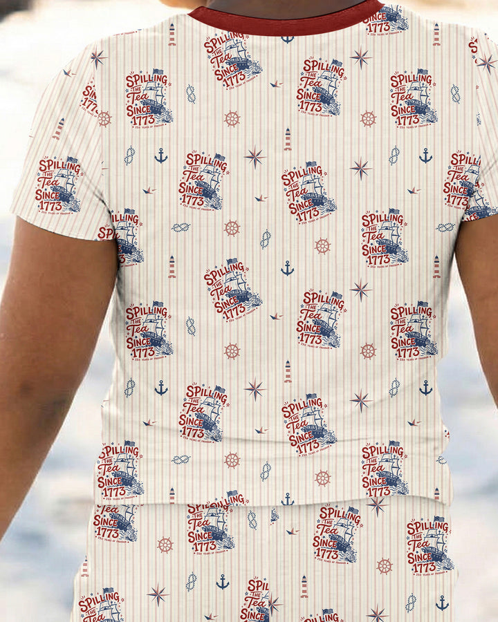 Spilling The Tea Since 1773 Family Matching Bamboo Two Piece Short Sleeve Pajama Set