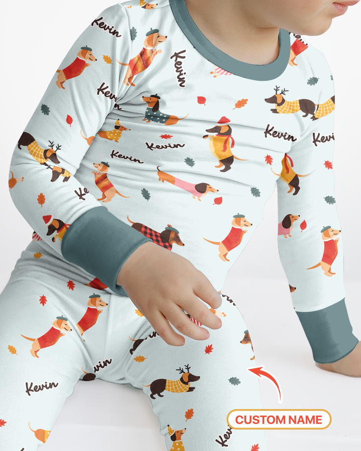 Autumn Dachshund Kids Bamboo Two Piece Long Sleeve Pajama Set
