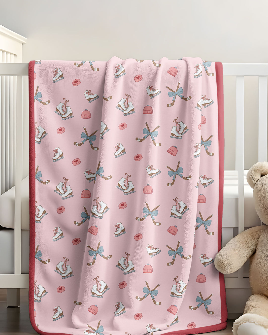 Girly Hockey Pink Bamboo Blanket