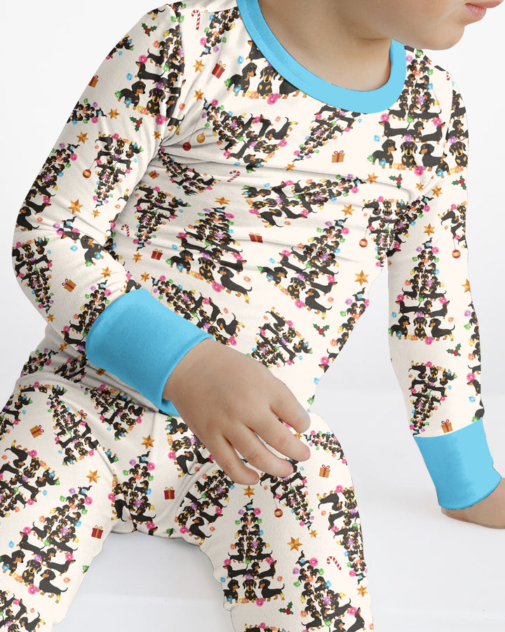 Doxie Christmas Tree Bamboo Two Piece Long Sleeve Pajama Set