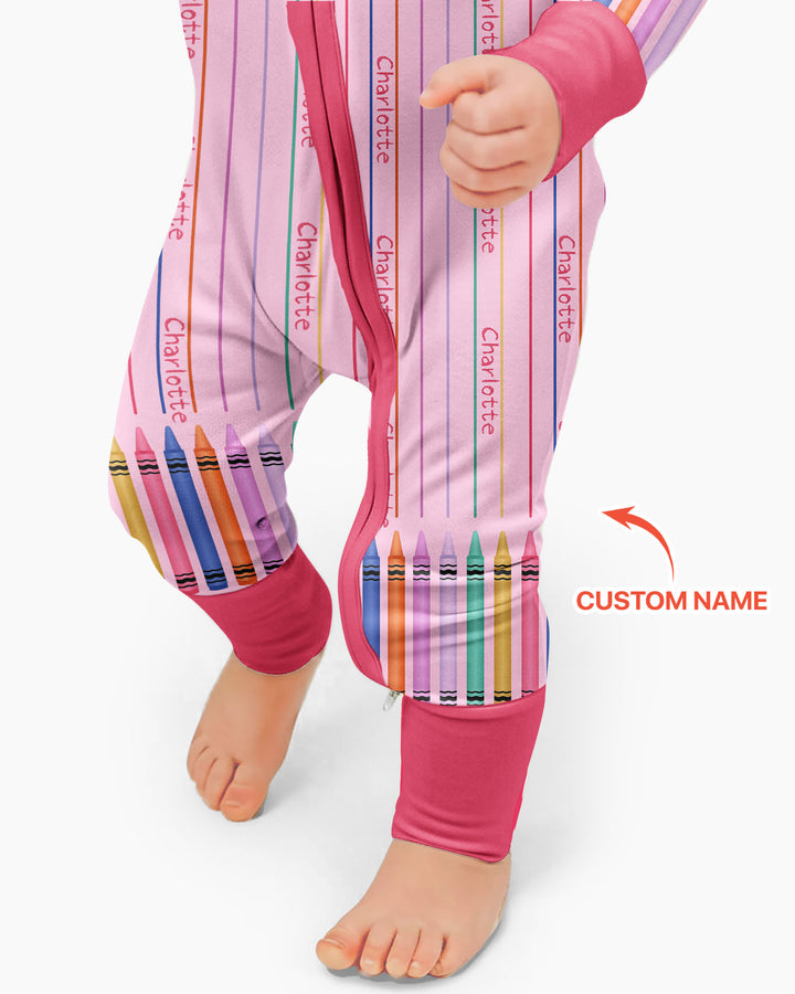 Custom Name Crayon Lines Bamboo Convertible Zippy