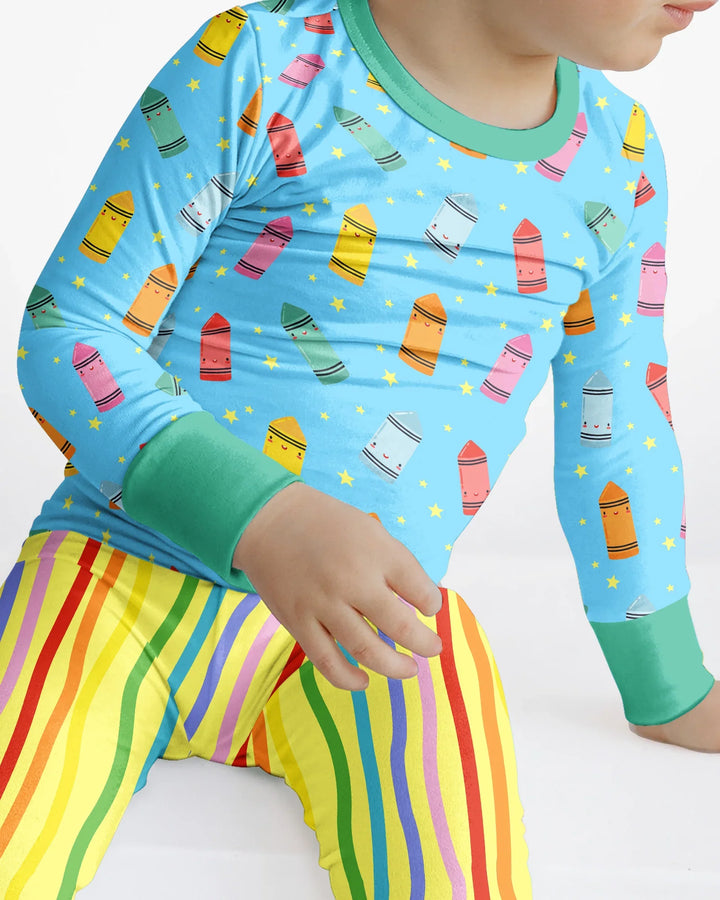 Happy Crayon Friends Bamboo Two Piece Long Sleeve Pajama Set